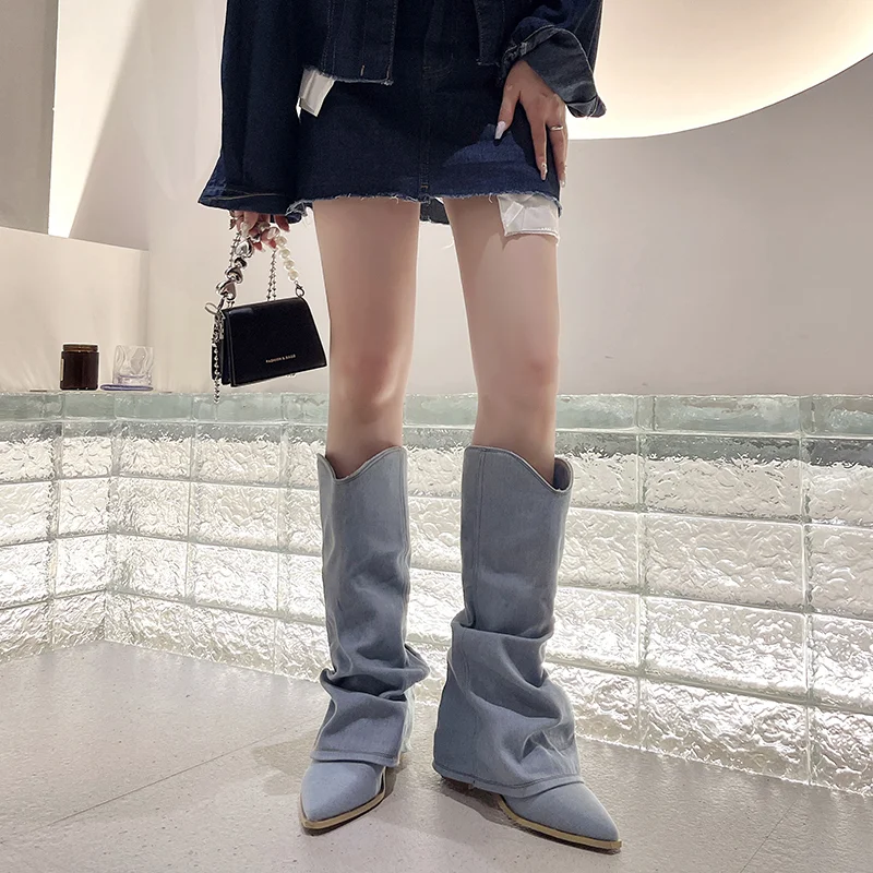 

Ladies Shoes 2023 Hot Sale Slip-on Women's Boots Fashion Solid Party Boots Women Sexy Pointed Toe Mid-Calf Internal Heightening