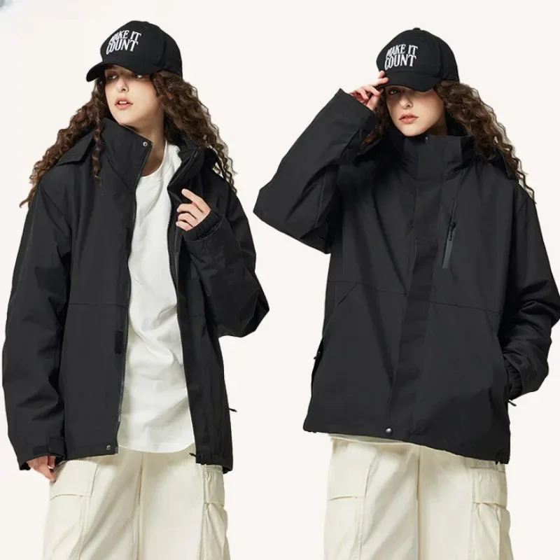 

Fashion Boys Charge Coat Unisex Detachable Two-in-one Windproof Mountain Climbing Jacket Lightweight Solid Zipper Women Trench