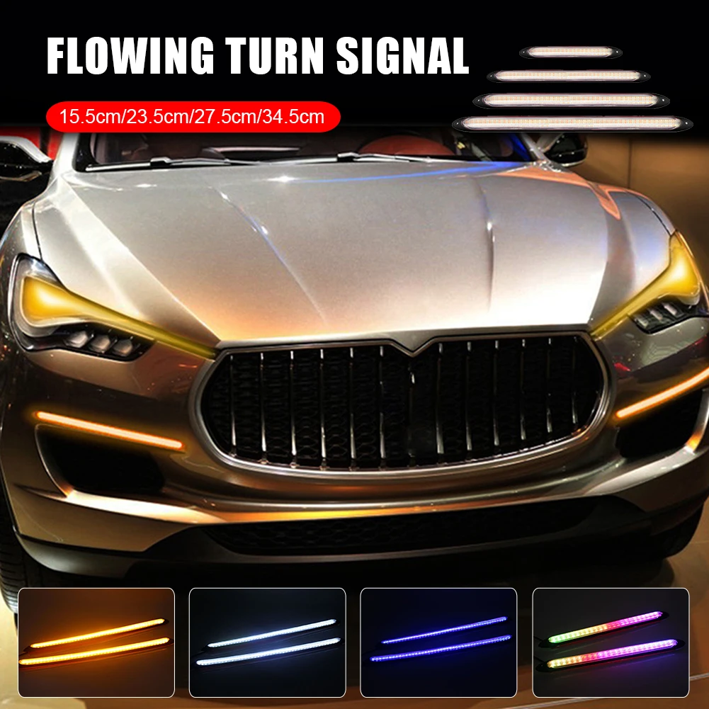 

2PCS Car LED Strip Light Car Daytime Running Light Car 12V Waterproof Flexible Auto Headlights White Yellow Turn Signal Lights