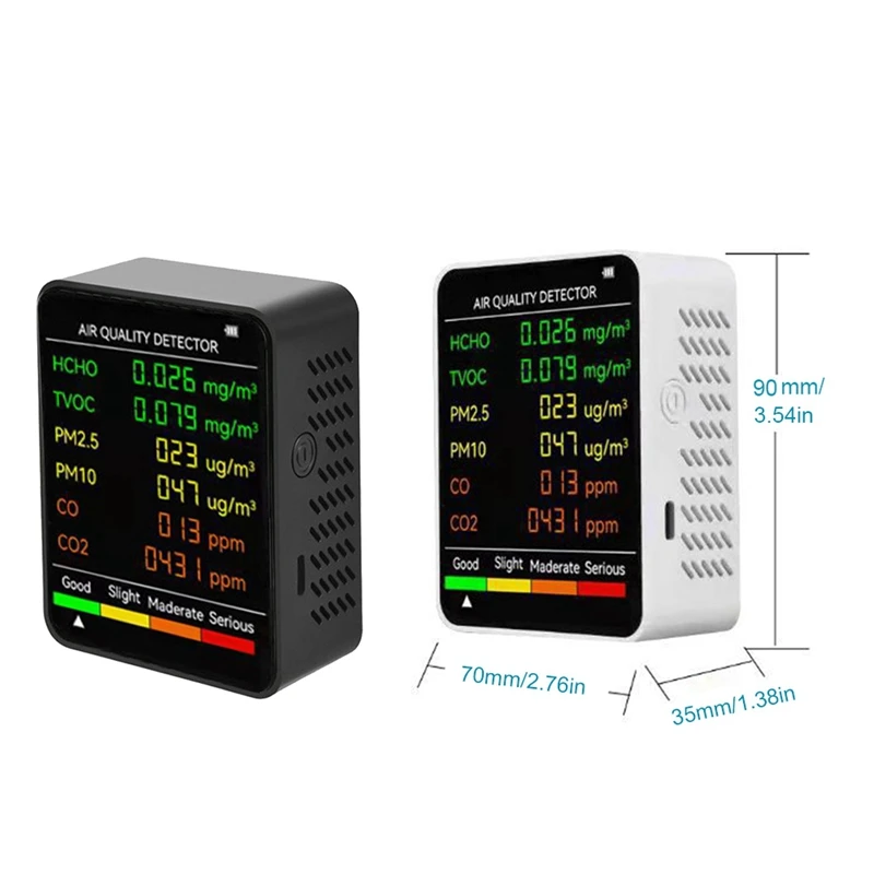 2 шт. 6 в 1 PM2.5 PM10 HCHO TVOC CO CO2 детектор качества воздуха монитор формальдегида белый