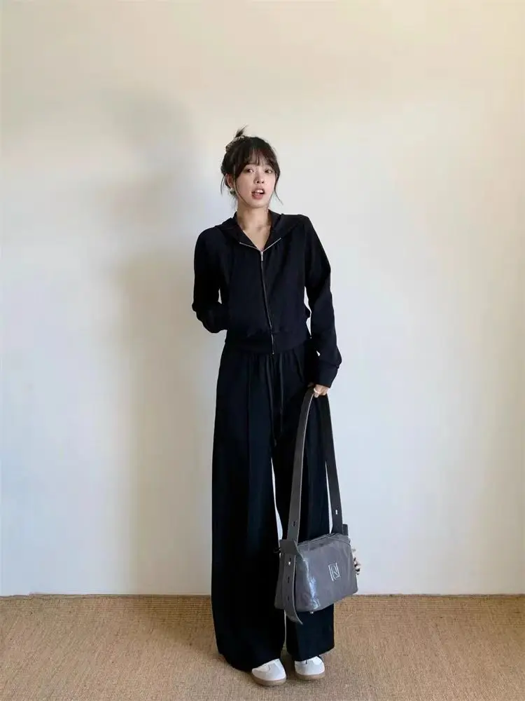 Осень 2024 женский спортивный костюм с капюшоном свободные широкие брюки