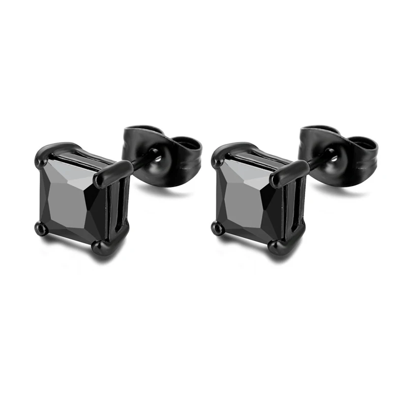 Серьги-гвоздики квадратные из нержавеющей стали с кристаллами |