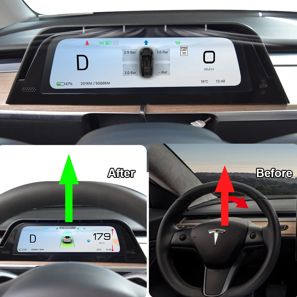 Фото Экран Onlysay 9.6'' для приборной панели Tesla Model Y Juniper 2026, совместимый с Model 3 Highland, поддерживает беспроводной CarPlay и Android Auto, HUD №4