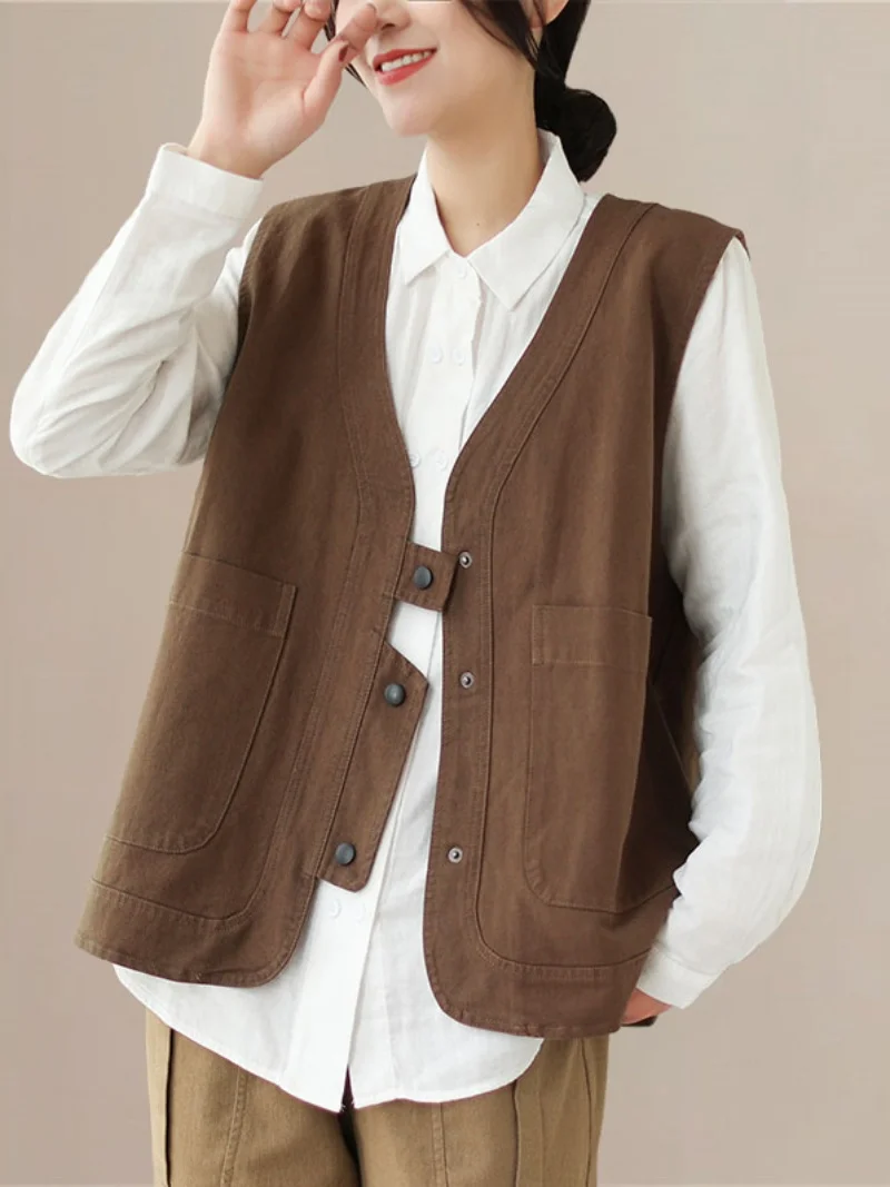 Ретро пригородный однотонный короткий жилет-карго женский весенний новый