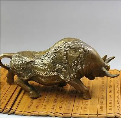 

Extra Large Copper brass Small NICE Wall Street Chieese Kylin Bull OX Statue Figure 8" L Decoration 100% Brass Bronze