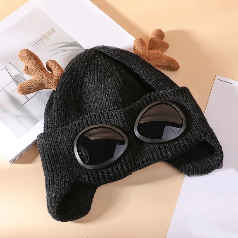 

Winter Pilot Hat Winter Personality Glasses Knitted Hat Female Unisex Sunglasses Hat Male Hat Knitted Hat Boys Hat