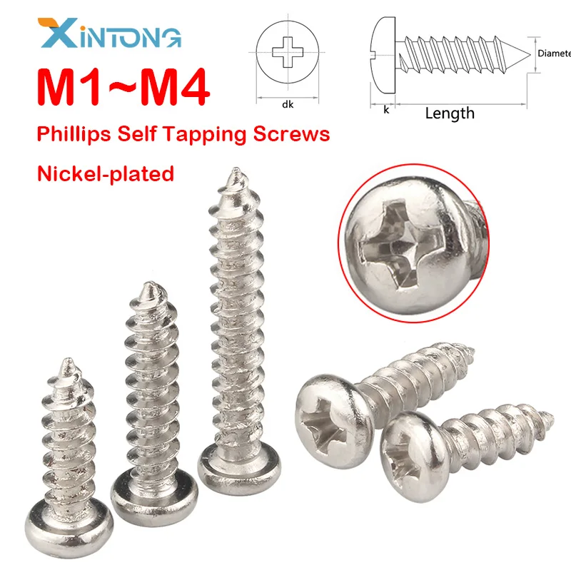 Саморез с никелевым покрытием круглая цилиндрическая головка крестообразный