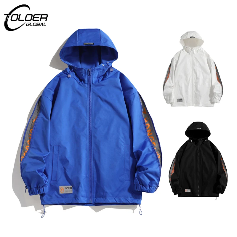 

2022 Men Hooded Streetwear Jacket Fashion Orange Letter Print Hip Hop Spring Autumn Windbreaker Male Loose All-match Coat Jacket