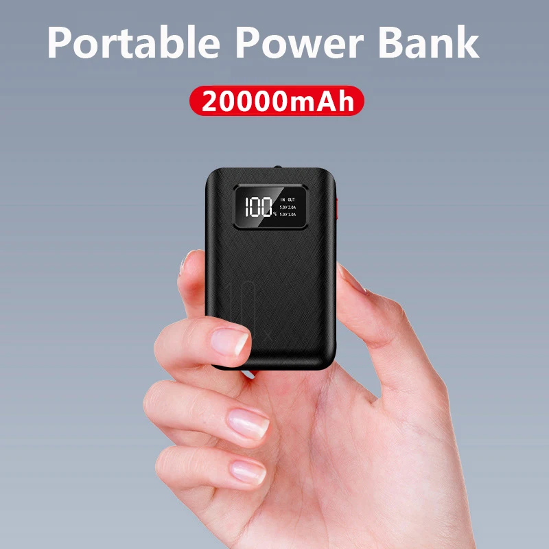 

20000mAh Mini Portable Fast Power Bank with LED Flashlight Digital Display Powerbank for iPhone 12 11 13 Samsung Huawei Xiaomi