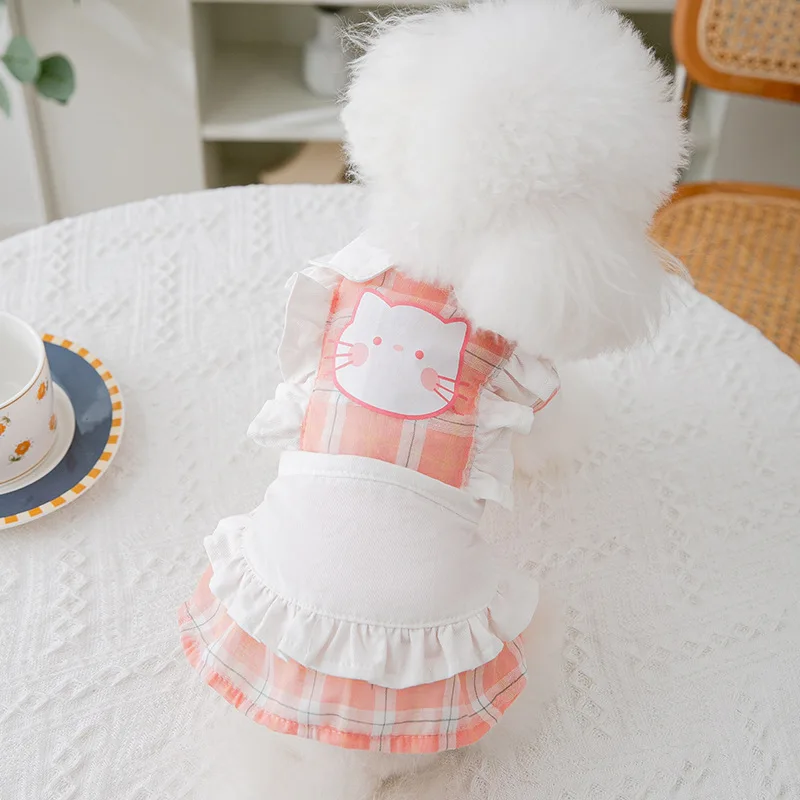 

Maid Dress Dog Clothes Cat Skirt for Dogs Clothing Pet Outfits Sweet Vest Cute Summer Cotton Yorkies Print Pink Girl Boy Kitten