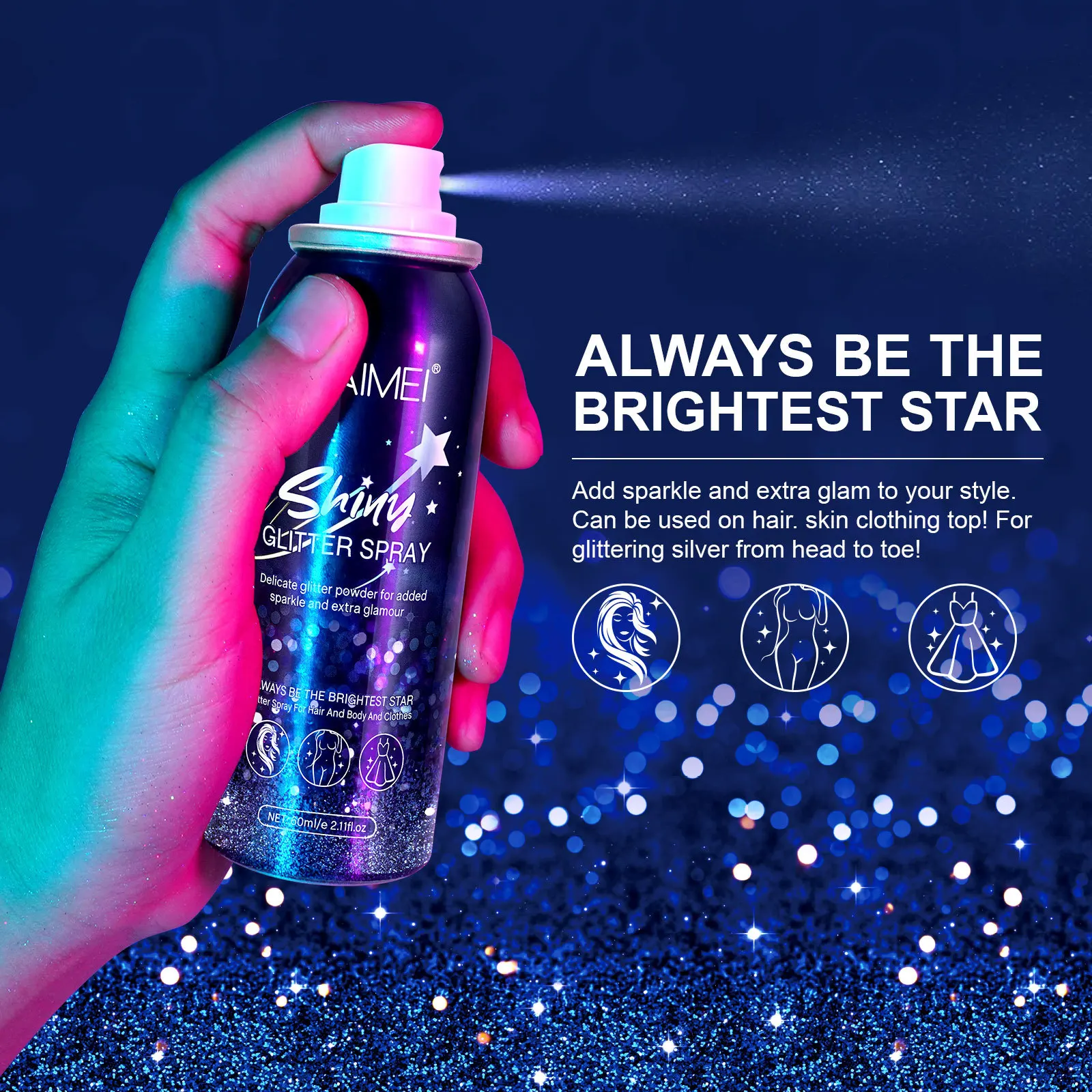Sparkly Shimmery Glow Face Highlighter Long Lasting Holographic Powder Sprays For Party Date 60ml
