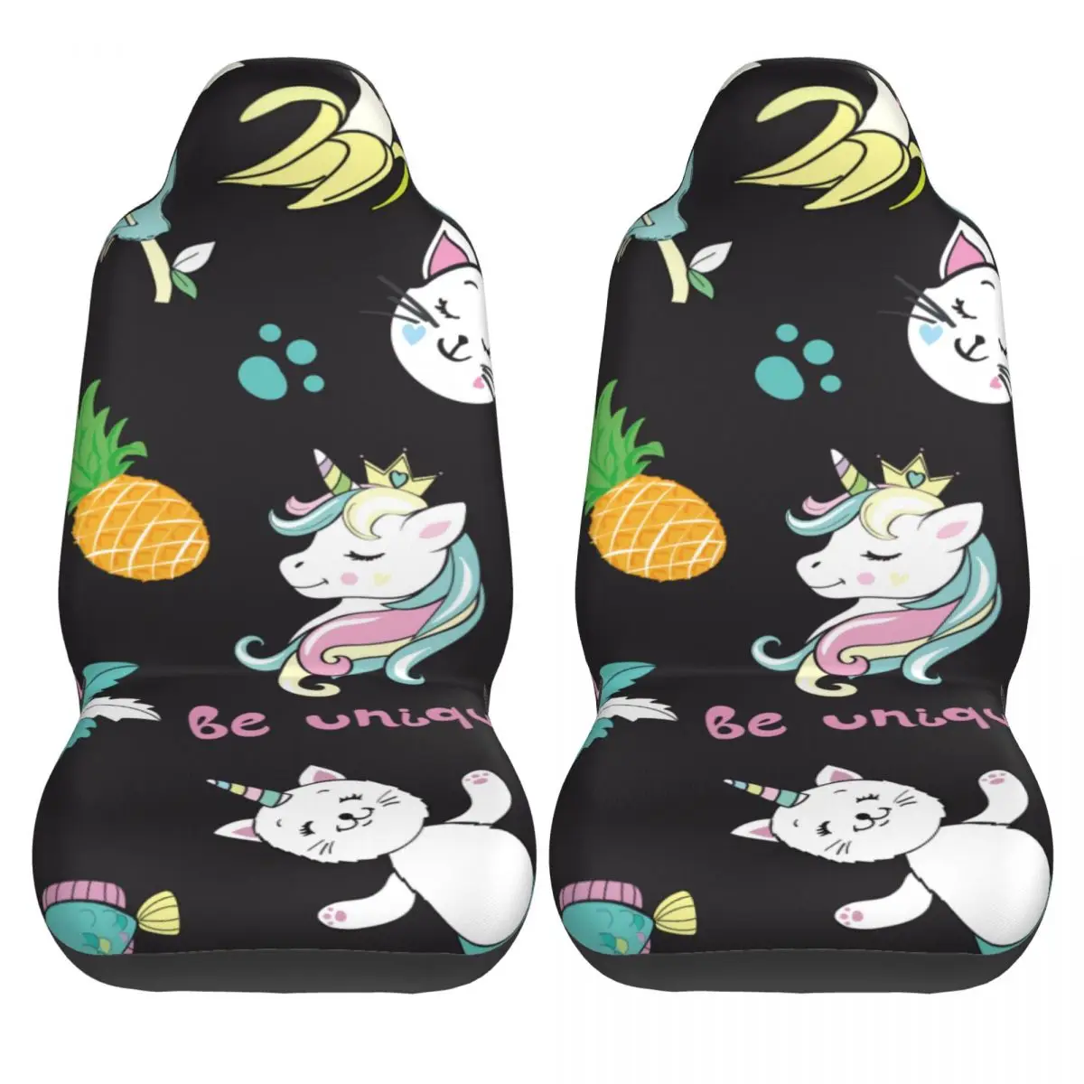 2 pcs Car Seat Cover Pop Art Unicorn Flamingo Toucan Cat Universal Wear Dirt-resistant Protector for Car Easy Cleaning