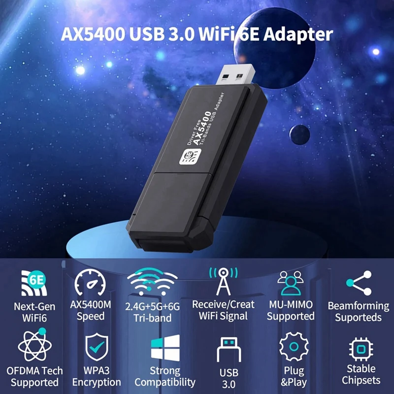 AX5400 Wi-Fi адаптер USB сетевая карта Wifi 6E трехдиапазонный ключ для ПК настольных