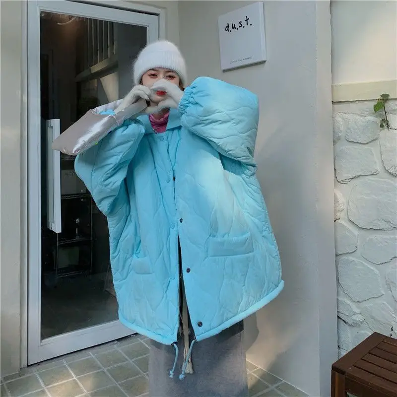 Extra-large Slim Female Lazy Parka Quilted Fleece Winter Coat Female Korean Fashion Drawstring Padded Ladies Coat White Coat