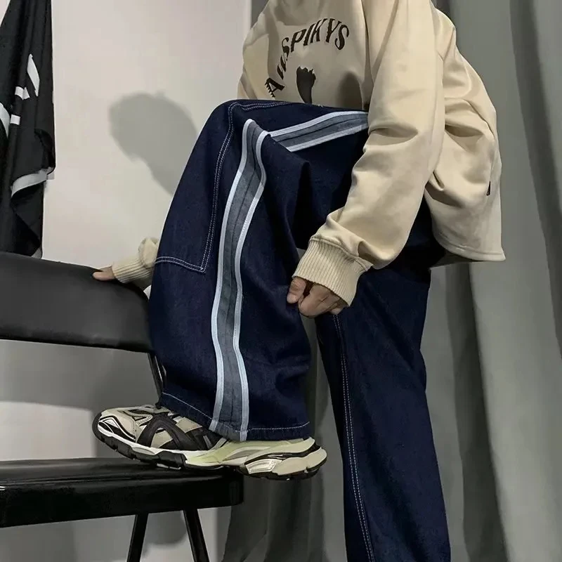 Streetwear Elastic Waist Jeans For Men Y2k Straight Pants Fashion Baggy Denim Jeans 2022 Trend Trousers Hip Hop Men Clothing