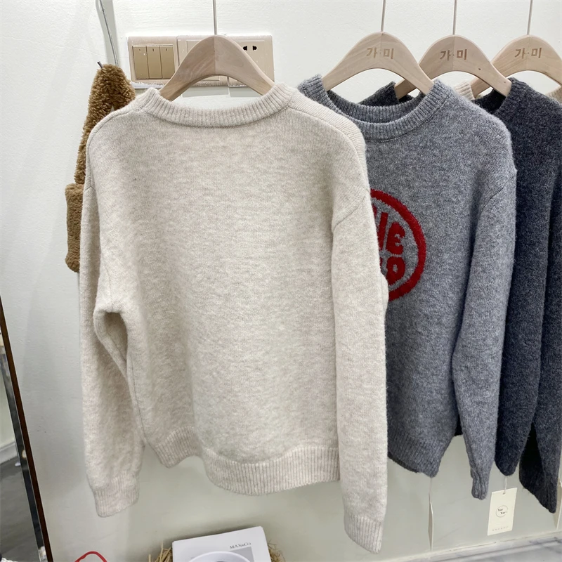 Зимний вязаный свитер женский повседневный Y2k ретро-дизайн теплый в стиле