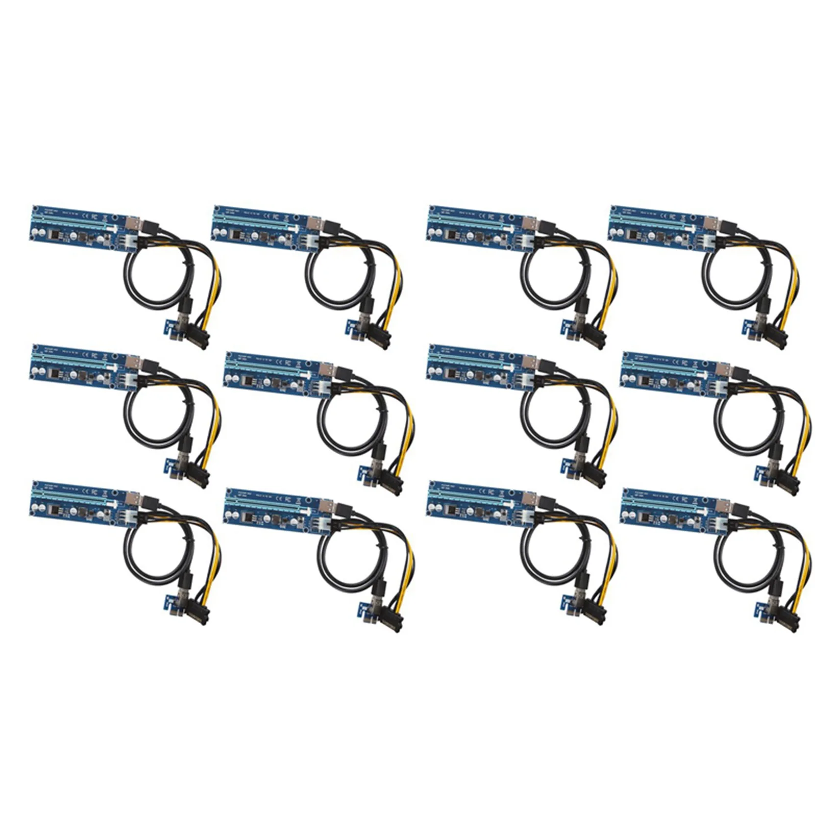 

12 Pack PCI-E PCI Express Riser Card 1X To 16X USB 3.0 Extender Graphic Card Adapter Molex 6Pin To SATA For BTC Mining