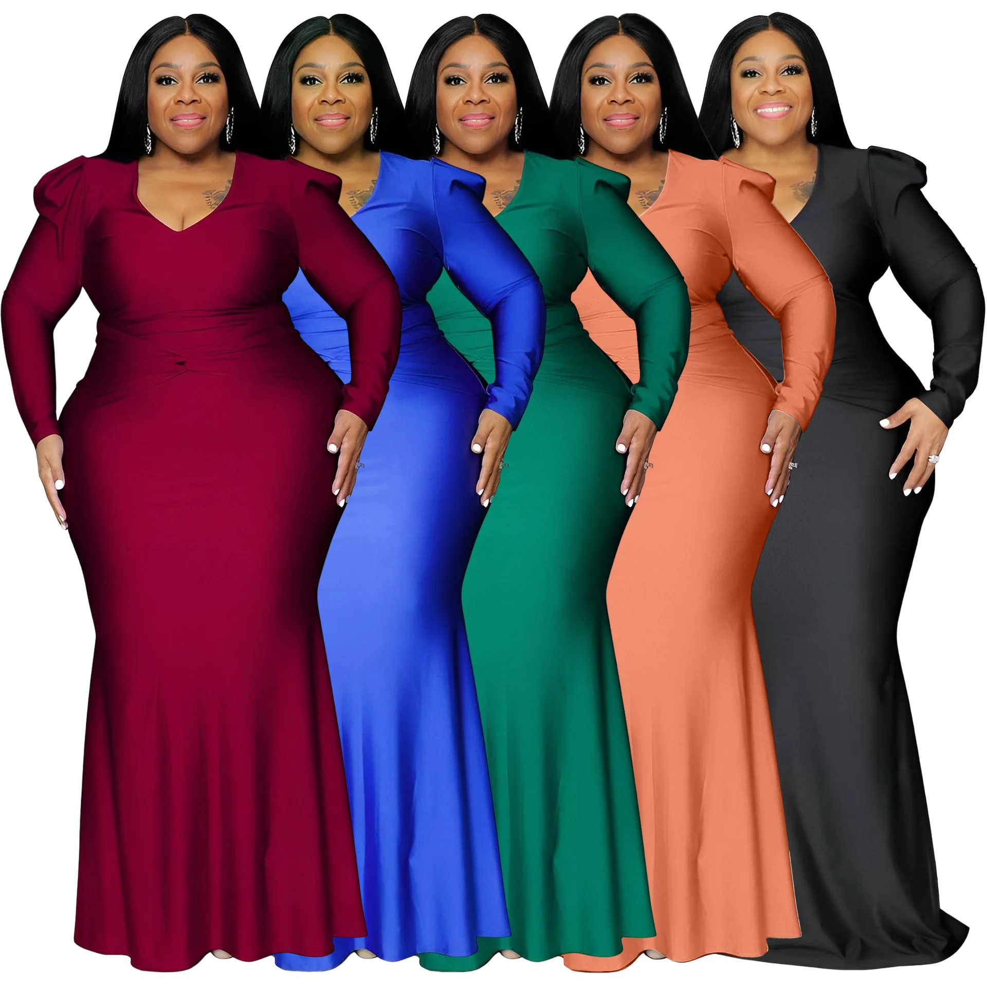 

Платье-Макси женское длинное из полиэстера, с длинным рукавом и V-образным вырезом