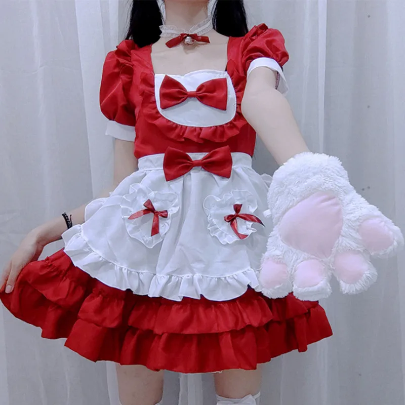 

Red Sexy Lolita Dress Japanese Secondary Yuan Role Play Uniform Maid Costume Cosplay
