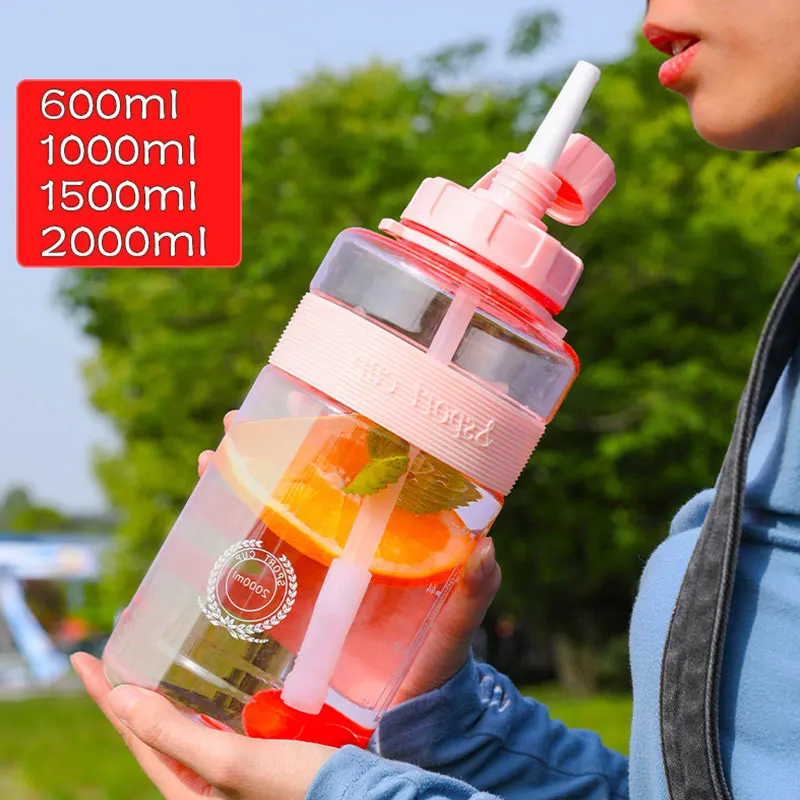 

2 Liter Fitness Sports Water Bottle Plastic Large Capacity Water Bottle with Straw Outdoor Climbing Bicycle Drink Bottle Kettle