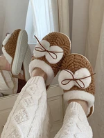 Winter Woman Slipper Room Shoes Luxury Slides Low Butterfly-Knot Flock Massage Designer Flat Butterfly-knot Rome Fabric Hoof Hee