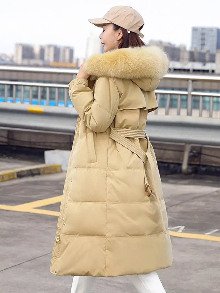 Vielleicht Puffer Jacket Winter Coat Women 2022 New Thicken Warm Parkas Elegant Ladies Fur Hooded Down Cotton Outwear With Belt