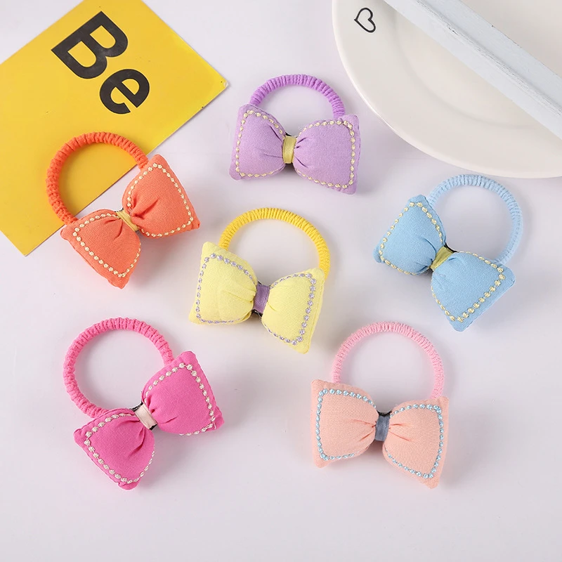 

1Pcs Candy Color Elastic Hair Bands Bow Kawaii Sweet Hair Ring Hair Tie Headwear for Girls Kids Hair Accessories