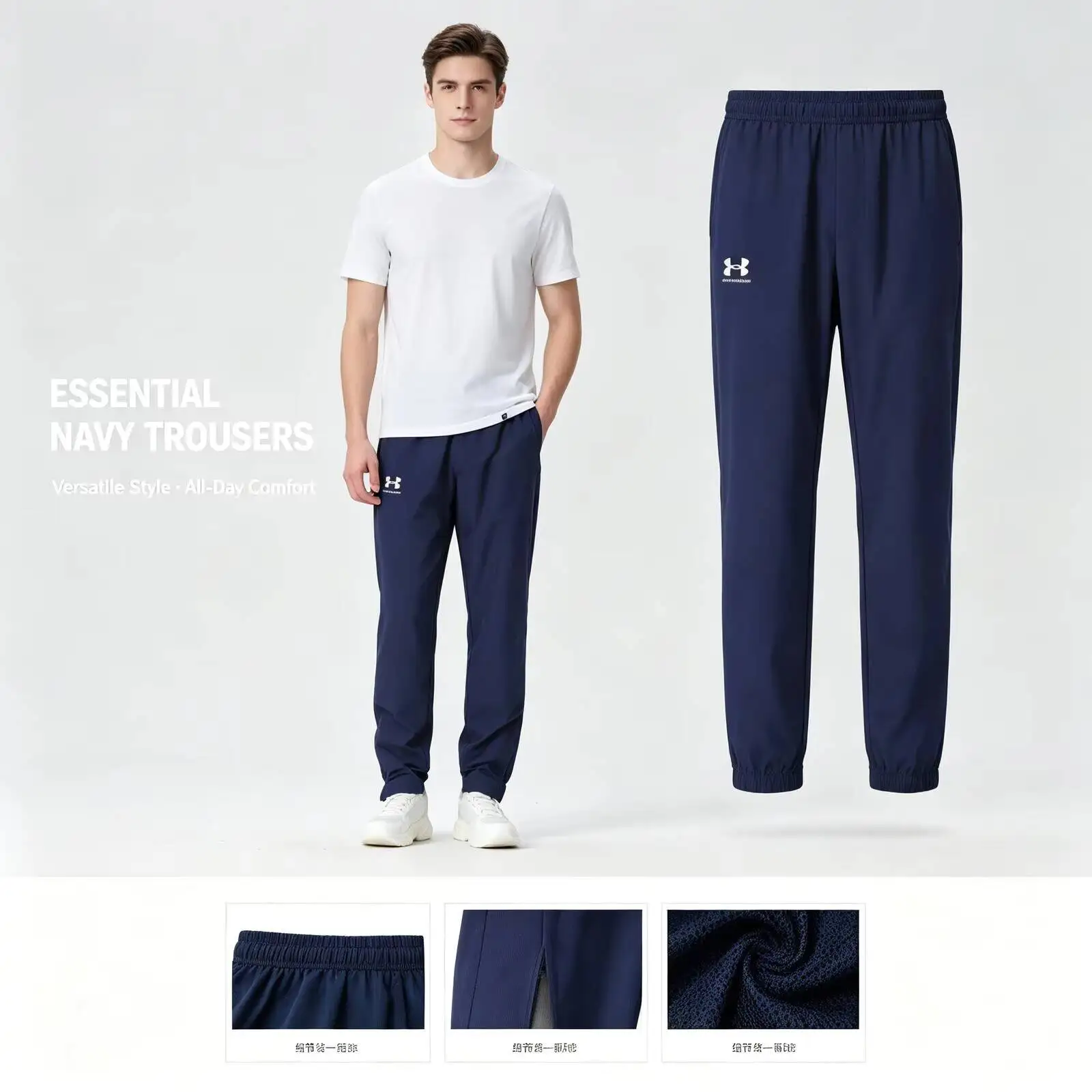 Фото Новые прямые брюки Under Armour Navy Slim для женщин и мужчин из гладкой ткани, повседневные брюки, универсальные деловые брюки для повседневной носки 1390150-410 №2