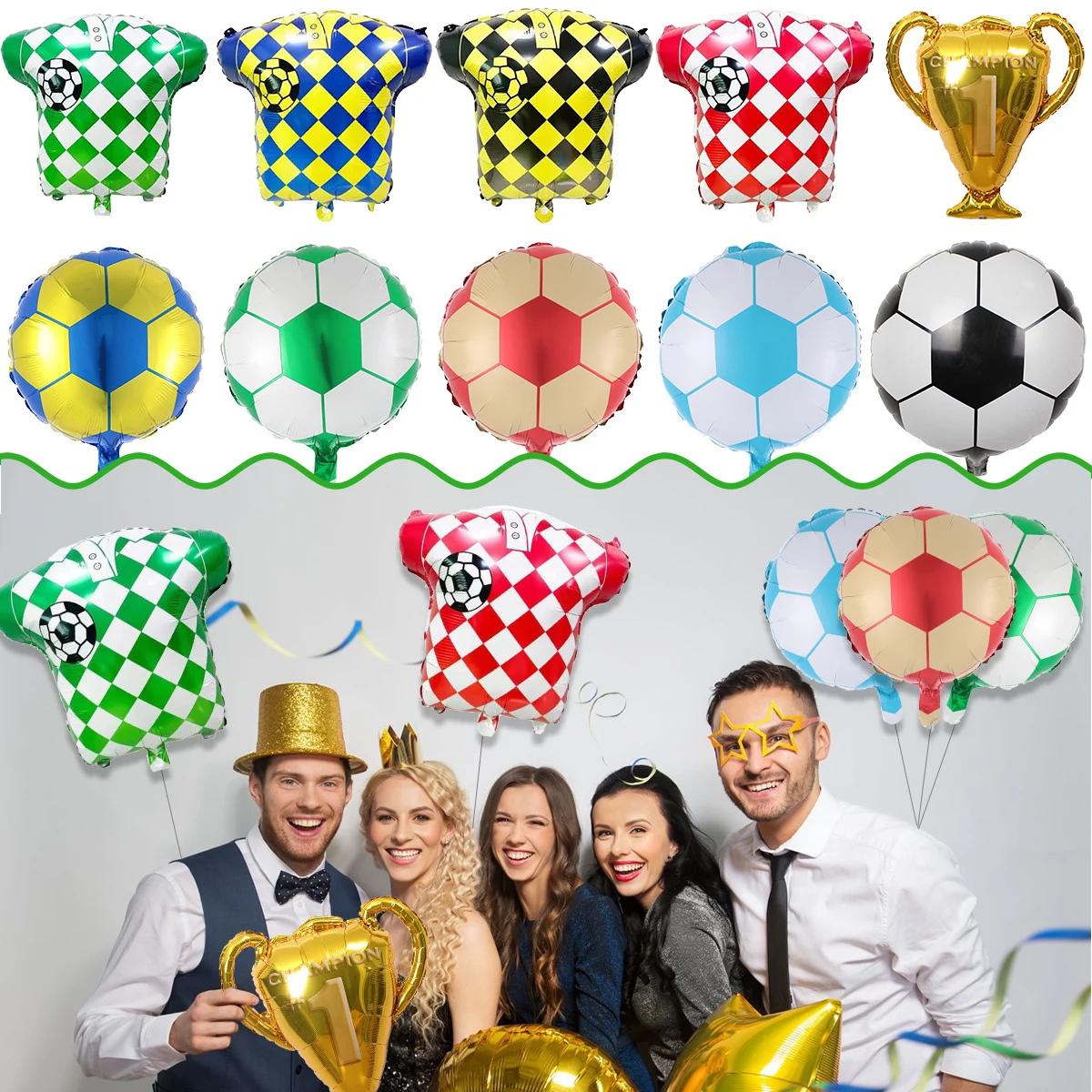 

5/10Pcs Soccer Aluminum Film Balloons Trophy Qatar Jersey Football Sport Balloons for Kids Soccer Themed Birthday Party Supplies