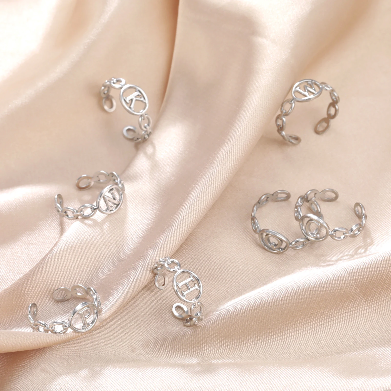 

VASSAGO Women's Initial A-Z Hollow Ring Stainless Steel Opening Adjustable Fashion Jewelry Jewelry Gift