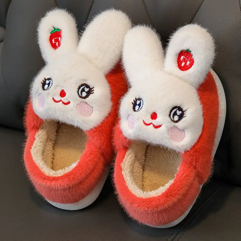 Cute Rabbit Slippers Kids Closed Back Loafer Shoes For Home Indoor Children's Winter Warm Slipper Wear-resistant Baby Girl Shoes