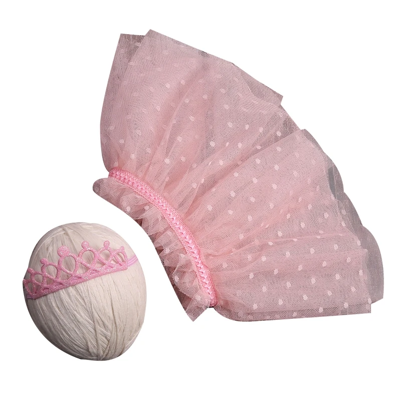 

2Pcs/Set Newborn Photography Outfits Baby Girl Double Layer Polka Dot Mesh Tutu Skirt with Sequins Crown Headband Dress 2022 New