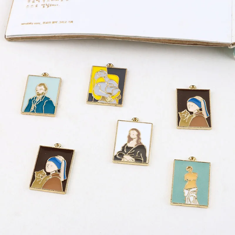 1pcs Retro Oriental Art Painting Embossed Character Alloy Dripping Oil Pendant Diy Handmade Jewelry Earrings Necklace Charms - купить по