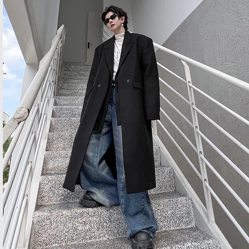 

Мужское шерстяное пальто SYUHGFA, однотонное длинное пальто средней длины из двух частей, модная ветровка, осень 2023