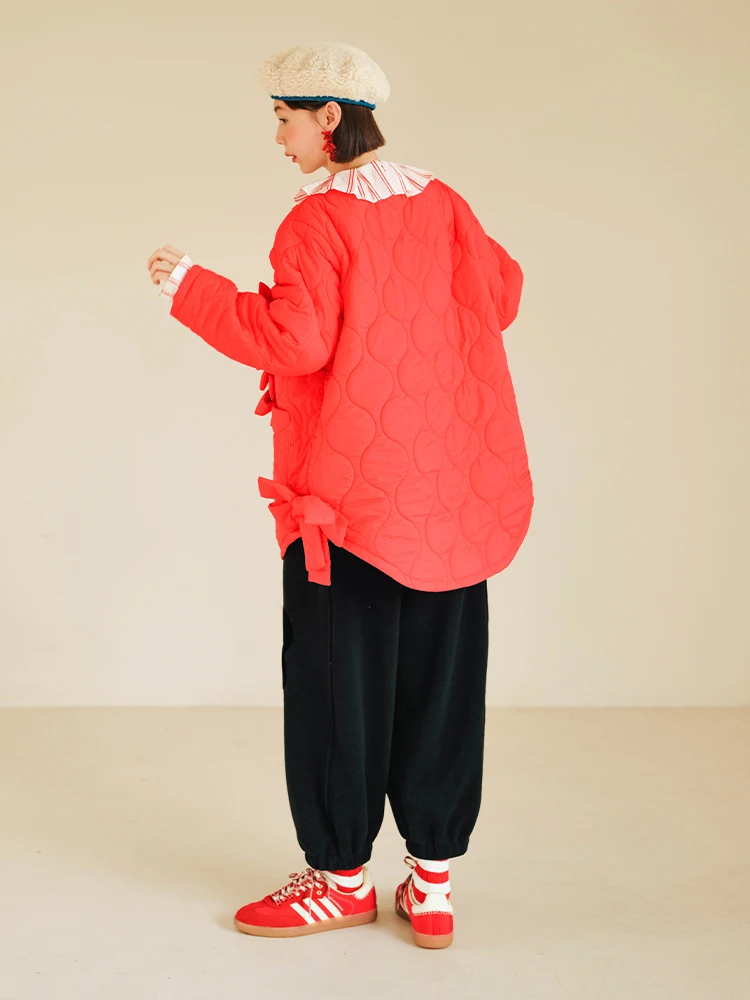 imakokoni original Japanese Yule christmas red bow cotton jacket Autumn/Winter women's tops Keep Warm Pocket 223962