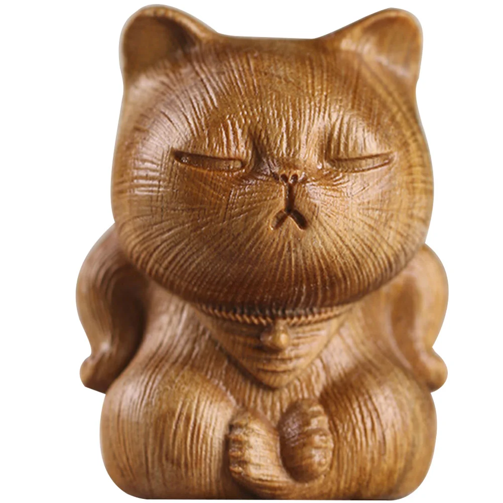 

Cat Statue Figurine Miniature Animal Figurines Wood Ornaments Desk Ornament Sculpture Decoration Fortune Bookshelf Diy Mini