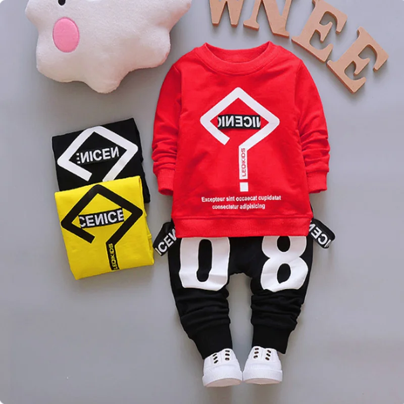 

QQH-Baby Clothes Toddler Boy Clothes- 0-5 Years Old Autumn long-Sleeved Longs Suit Baby Printed Shirt Two-Piece Suit