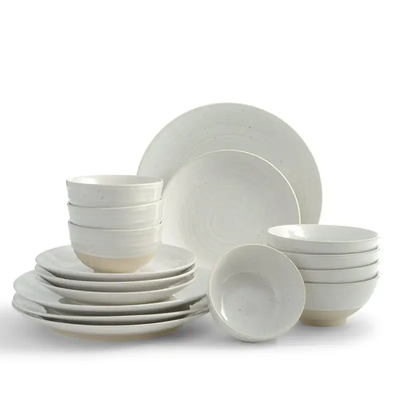 

Siterra Rustic 16-Piece Dinnerware Set, White Tableware Set Restaurant Home Gift