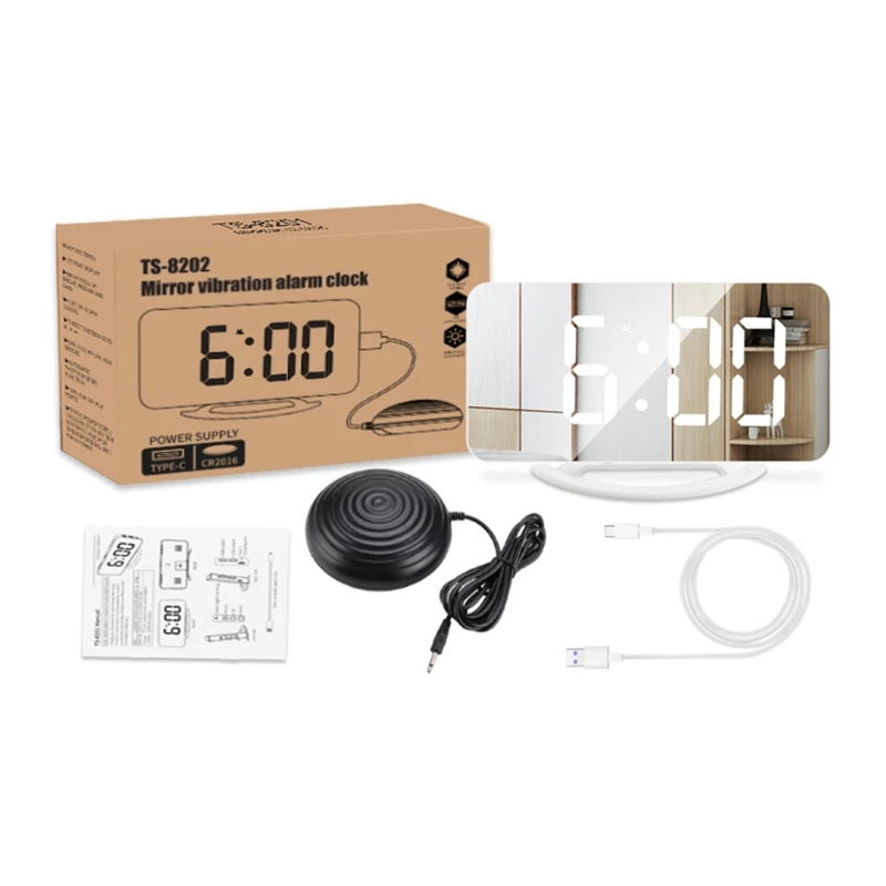 Super Loud Alarm Clock with Bed Shaker LED Mirror HD Display Digital Clock Vibrating Alarm Clock for Heavy Sleepers