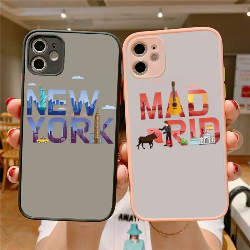 

YNDFCNB World City Travel Label Phone Case for iPhone X XR XS 7 8 Plus 11 12 13 pro MAX 13mini Translucent Matte Case