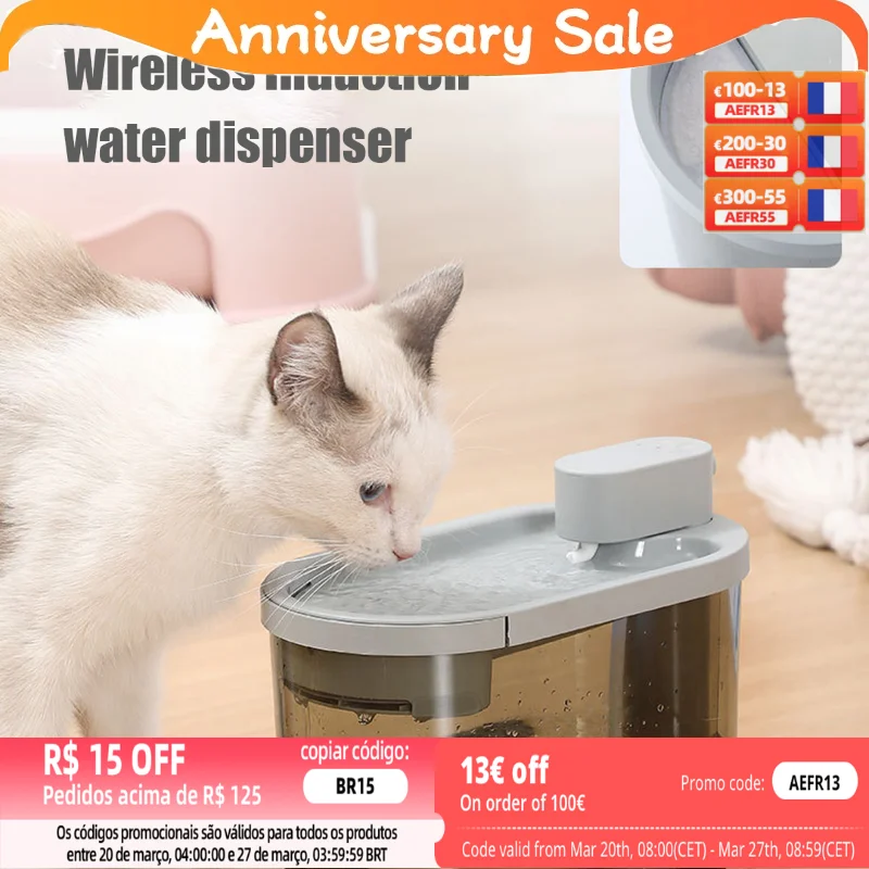 

2200ml Smart Wireless Mute Cat Water Fountain Radar Induction Water Supply UVC Sterilization USB Electric Pet Water Dispenser