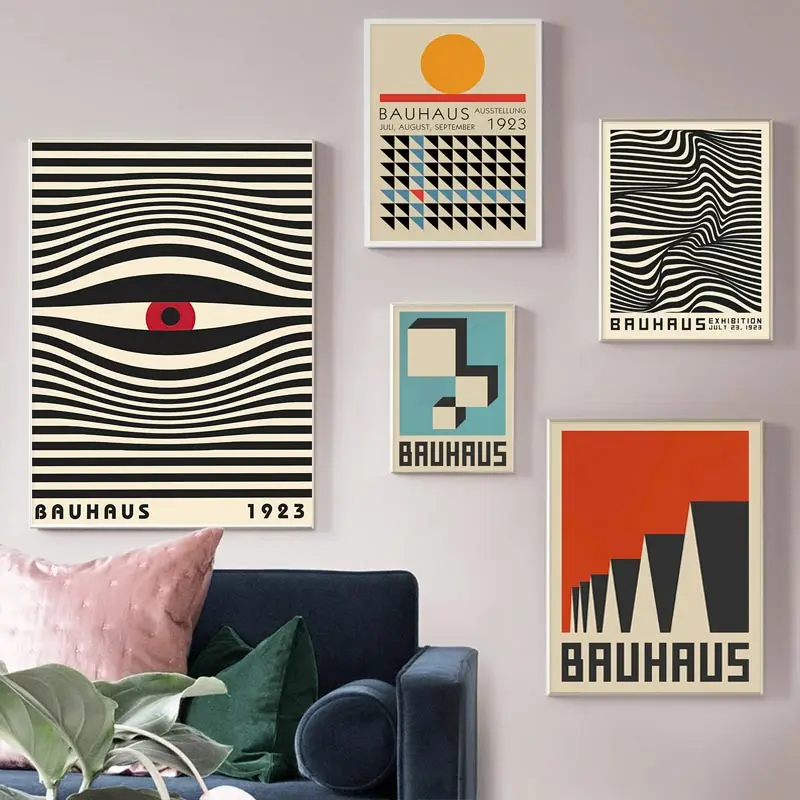 

Abstract Bauhaus Exhibition Lines Geometry Stripe Posters Vintage Wall Art Canvas Painting Prints Living Room Home Decoration