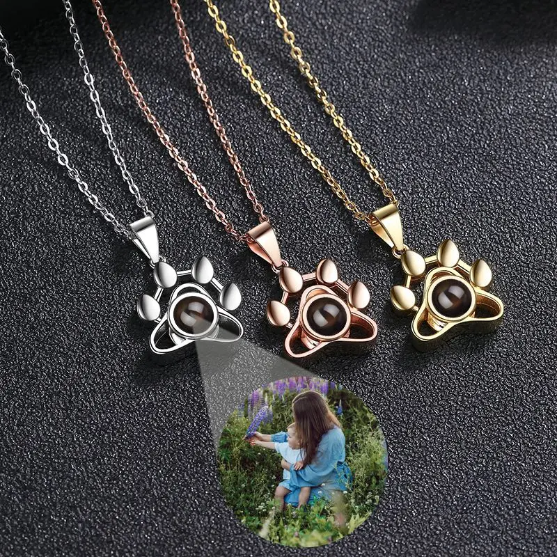925 Sterling Silver Projection Photo Necklace in Gold Silver Rose Gold Personalized Custom Family Couples Pet Dog Photo Necklace