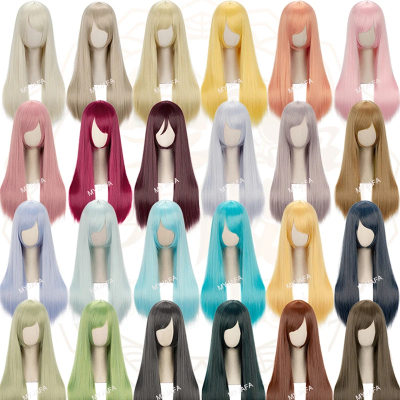 

60cm Long Straight Anime Cosplay Wig Blond Golden Pink Brown Blue Green Orange Black Gray Colors Heat Resistant Hair Lolita Wigs