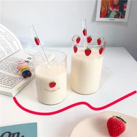 210ml high borosilicate nana cute strawberry water milk drinking glasses cup with straw water cup kid milk heat resistant glass