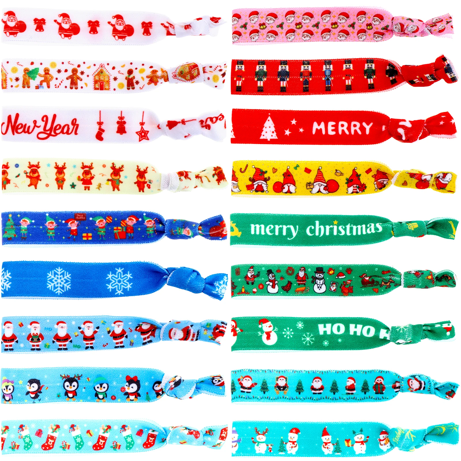 

54 шт., эластичные резинки для волос с принтом Санта-Клауса