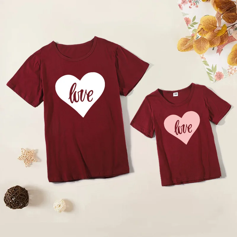 

Valentine's Day Romantic Pink Love printed mother's shirt foreign style trend Tee shirt PF2D