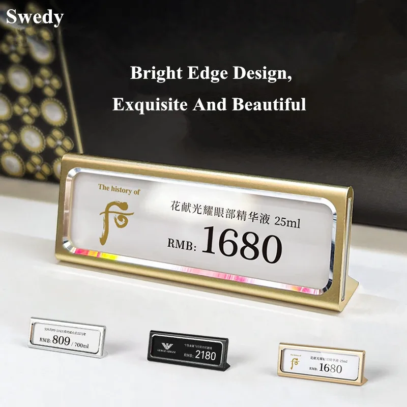 

59x17mm Counter Shop Mini Metal Label Paper Holder Sign Jewelry Retail Price Display Slant Back Price Name Card Label Tag Stand