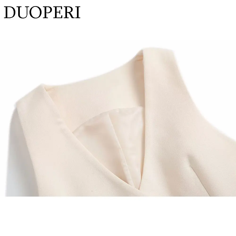 Бежевый женский модный жилет с v-образным вырезом и однобортной застежкой из