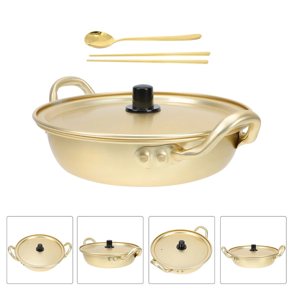 

Pot Ramen Korean Soup Ramyun Pan Cooking Steamer Noodle Stew Hot Noodlescooker Pasta Gold Steel Chopsticks Spoon Chinese Camping